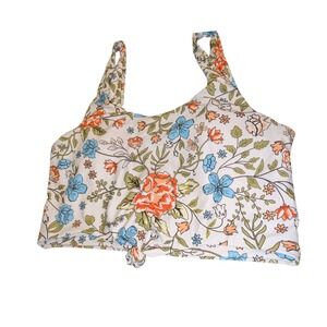 Zaful Floral Front Knot Bikini Top White Blue Orange Size 6 US Scoop Neck Swim